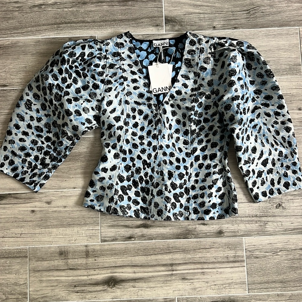 Ganni Jacquard Puff Sleeve Top